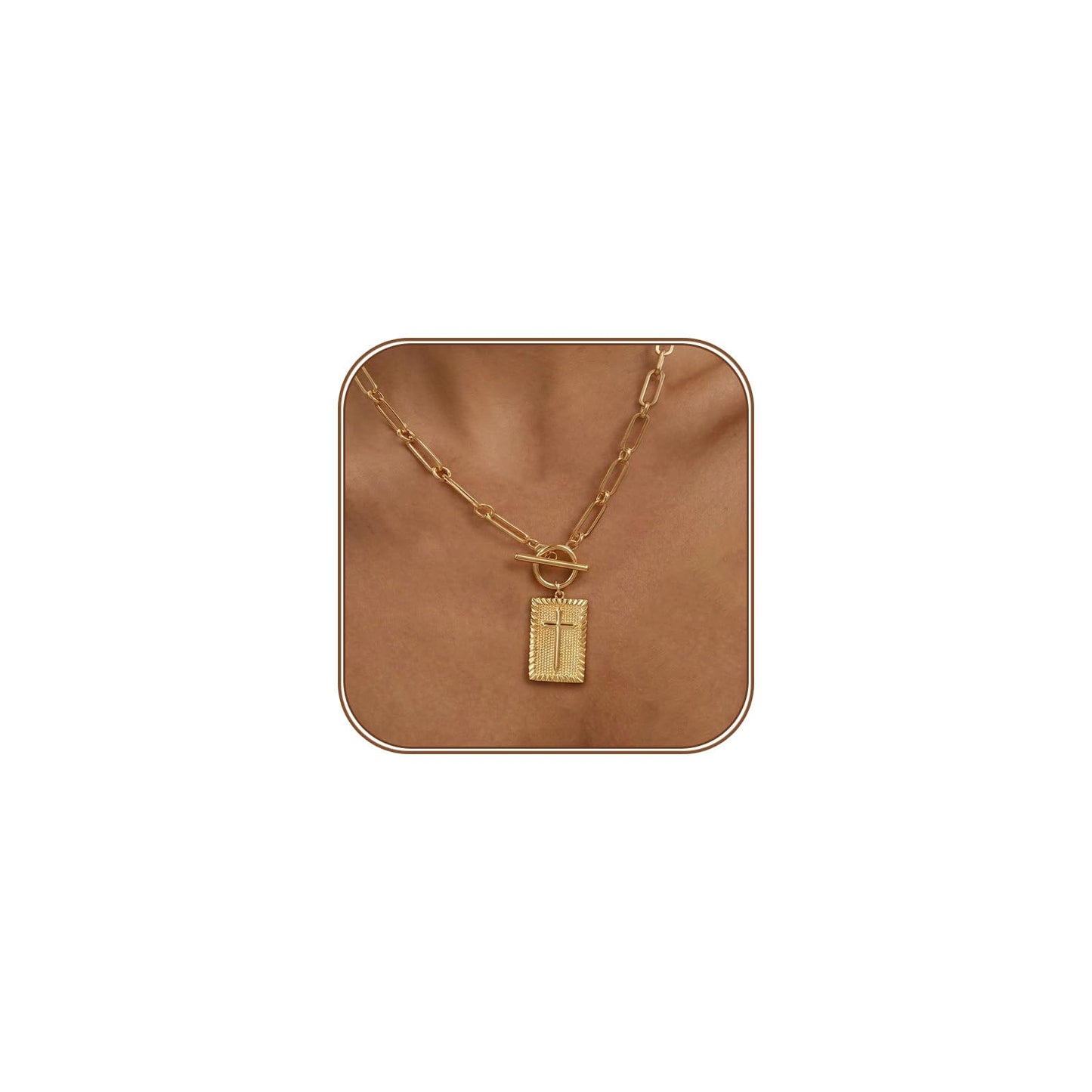 HAXIYA 14K Gold Plated Cross Necklace for Women, Non-Tarnish Faith Jewelry with Toggle Clasp, Fashion Necklace Gifts for Women, Christian Faith, Communion, Birthday & Christmas