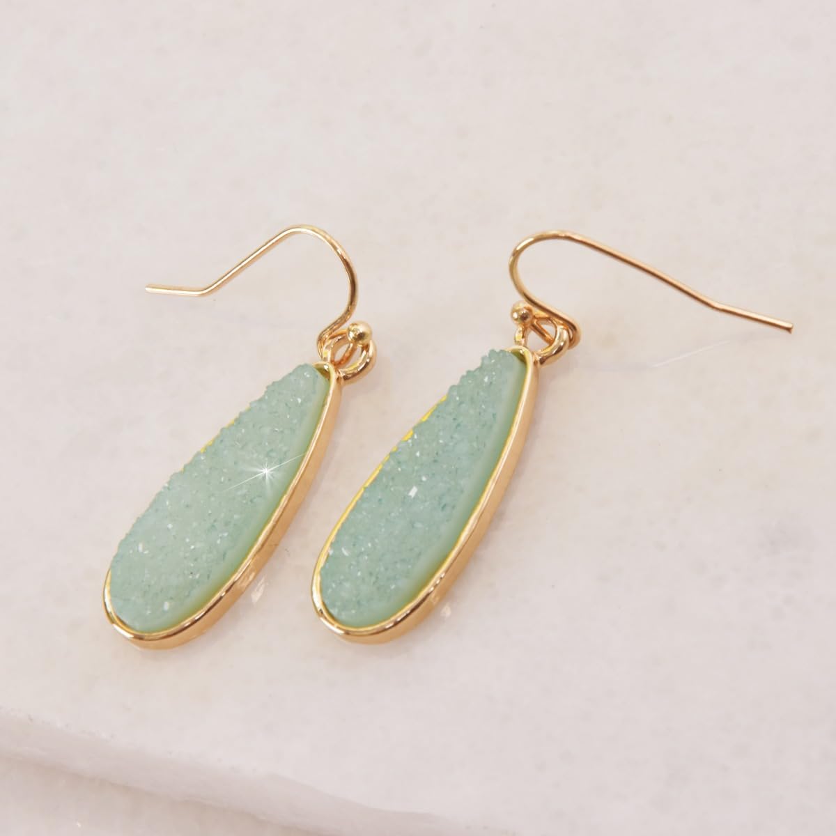 Mint Green Earrings for Women Dangling - Simulated Aqua Green Dangle Earrings for Women, Teardrop Simulated Druzy Boho Drops, Sparkly Dangling Dangly Tear Drop Jewelry, Bohemian Long Elegant Dangles