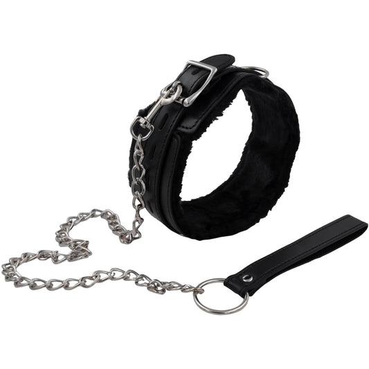 Soft Plush-Lined Leather Choker Necklace with Detachable Leash Ring & Chain – Adjustable, Stylish Unisex Body Jewelry for Everyday Wear or Parties (Black & Pink) (black)