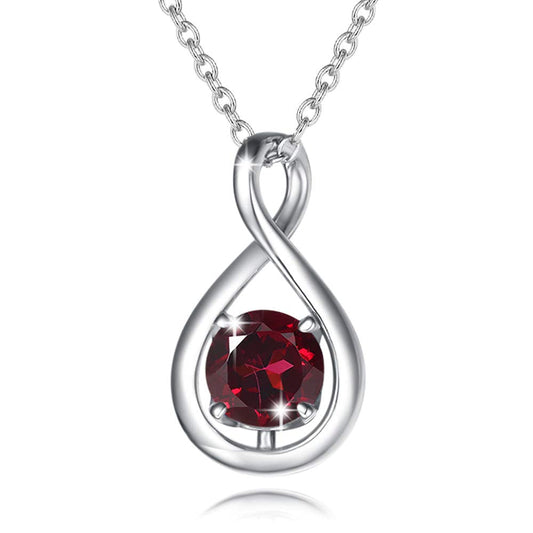 FANCIME Garnet Necklace January Birthstone for Women Sterling Silver Dainty Infinity Pendant Necklace Red Gemstone Fine Jewelry Birthday Anniversary Graduation Mothers Day Gifts for Women Her Mom