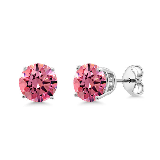Gem Stone King 2-4 Cttw Round Gemstone Birthstone Stud Earrings For Women Men | 925 Sterling Silver | Round 7MM | Fine Jewelry Gifts for Women Her Mom Wife Men | Fancy Pink Zirconia