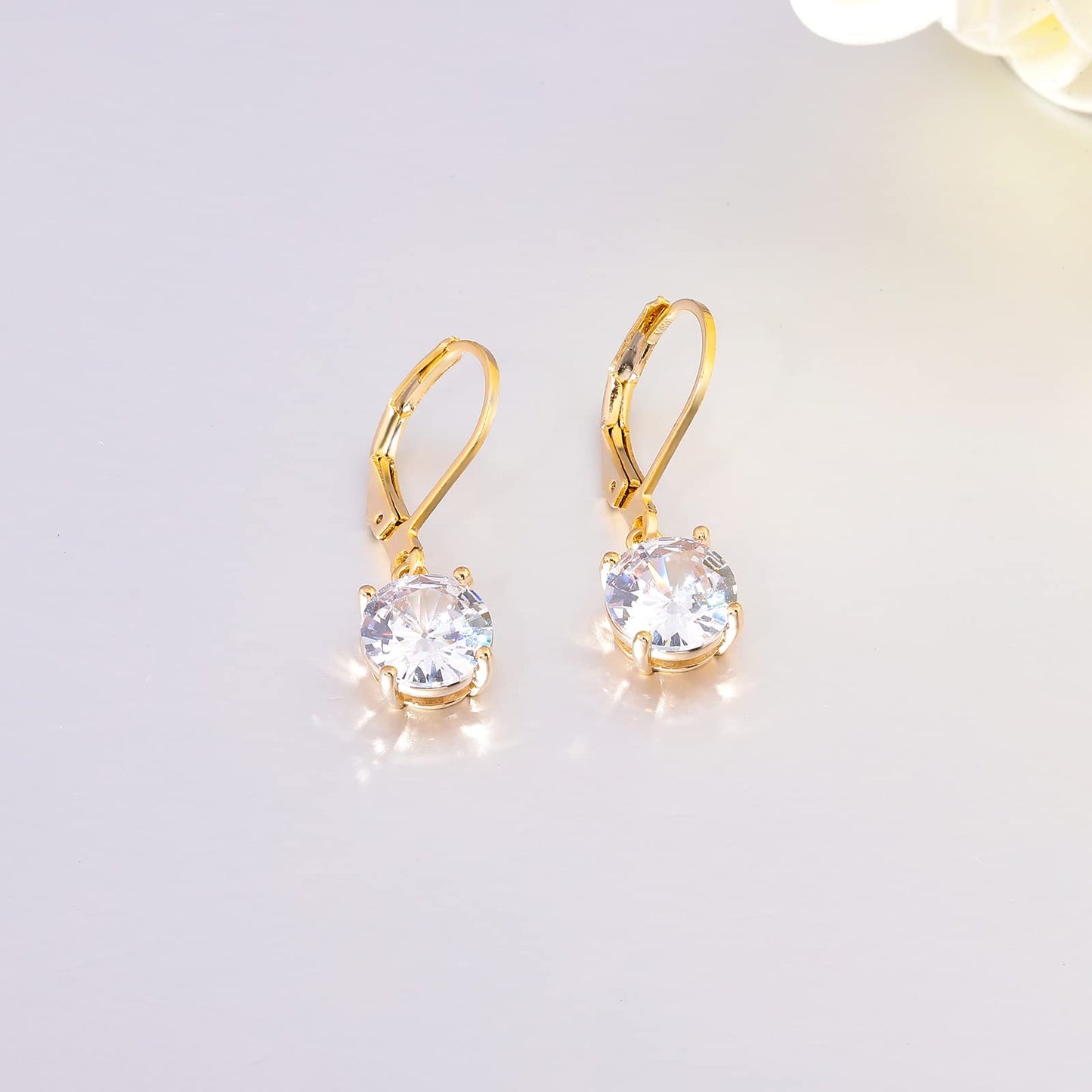 CiNily Dangle Earrings for Women Ladies Pendant Earrings 14K Yellow Gold Plated Drop Earring CZ White Cubic Zirconia Leverback Dangle Earrings for Sensitive Ears Hypoallergenic Fashion Jewelry