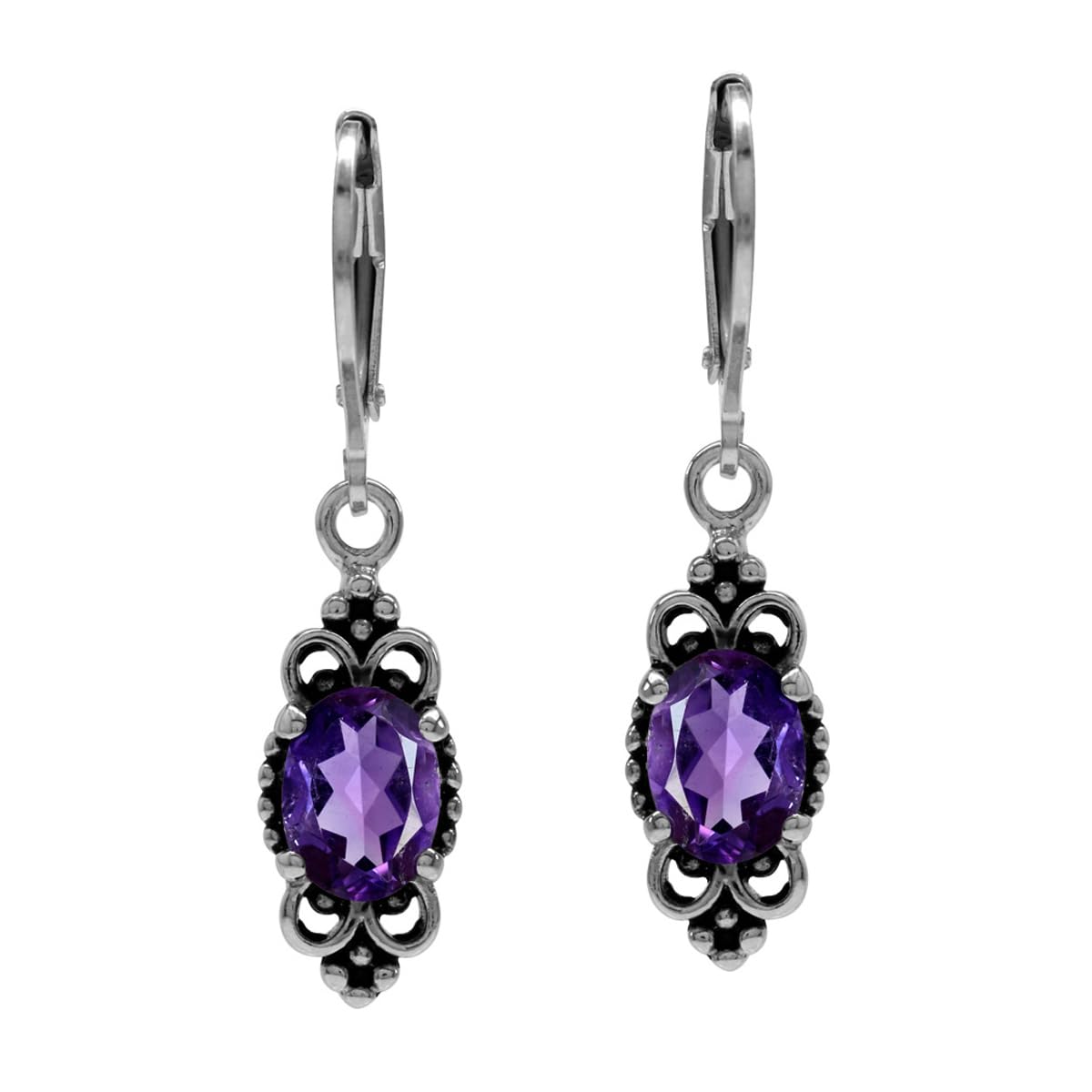 Silvershake 2.14ct. Natural African Amethyst 925 Sterling Silver Balinese Style Leverback Dangle Earrings