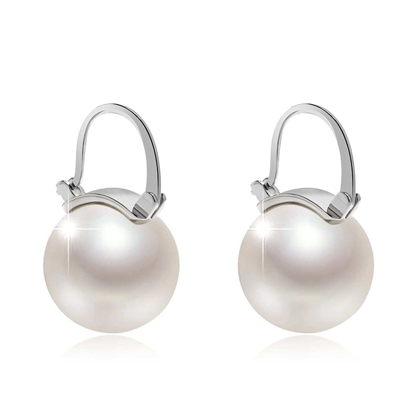 Pearl Earrings for Women 14K Gold Plated Hypoallergenic Pearl Earrings 5A Cubic Zirconia Dangle Earrings Elegant Jewelry (3-Silver)