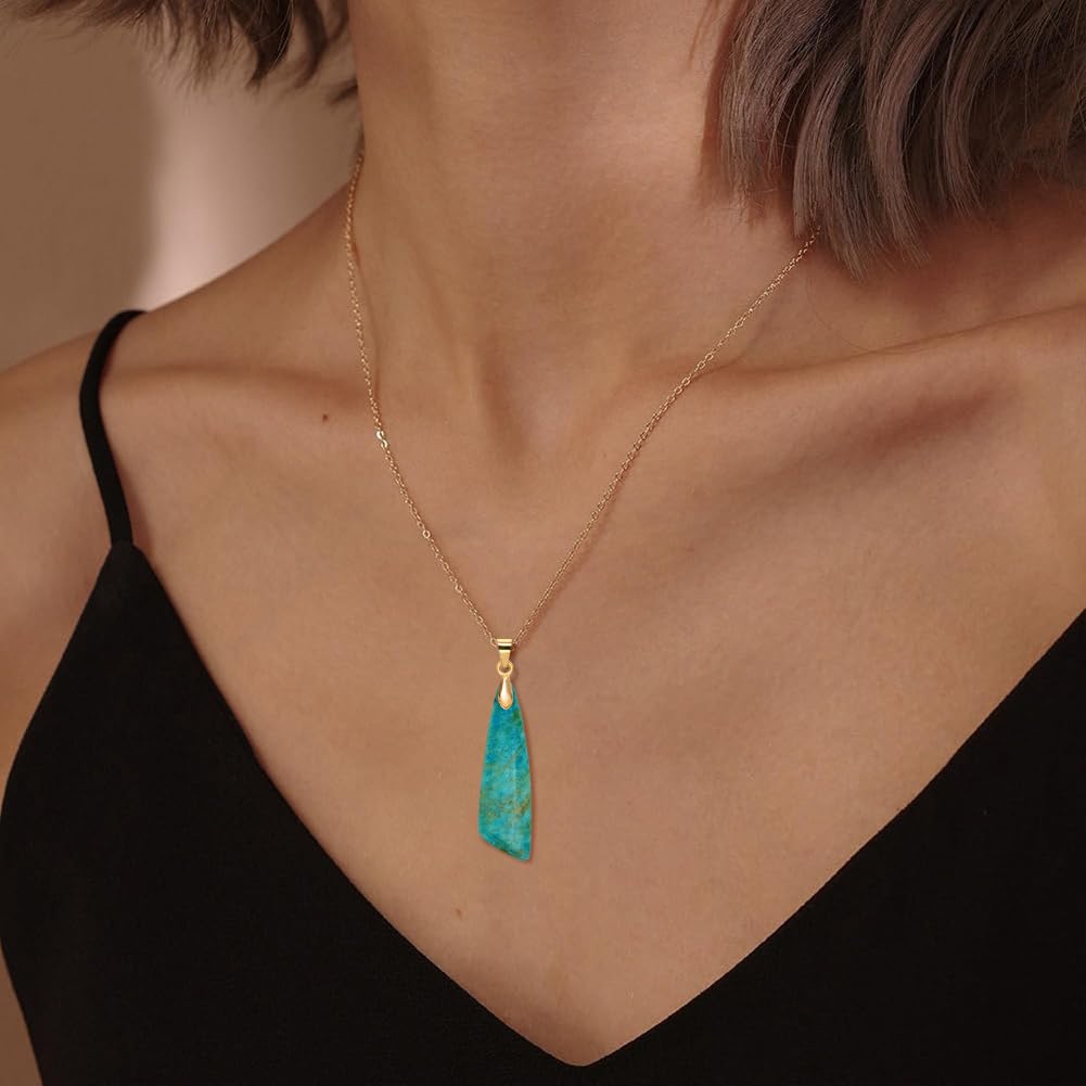 Wovanoo Nature Stone Necklaces for Women Boho Pendant Necklace 18K Gold Chain Necklaces Sky Blue