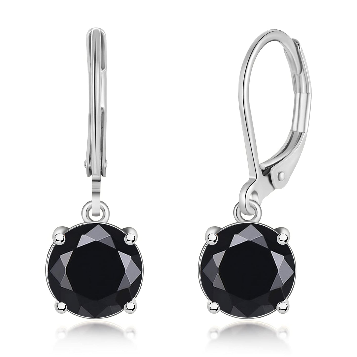 CiNily Leverback Dangle Earrings Created Black Crystal Drop Earrings White Gold Plated Jewelry for Women 8 mm
