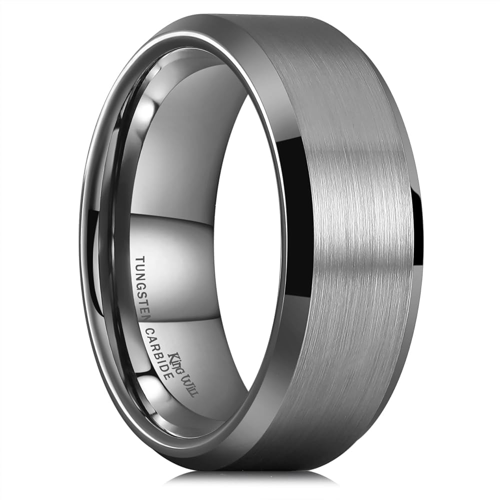 King Will Gunmetal Gray 8mm Basic Wedding Ring For Men with Brushed Matte Surface Beveled Polished Edge Comfort Fit Size 9.5