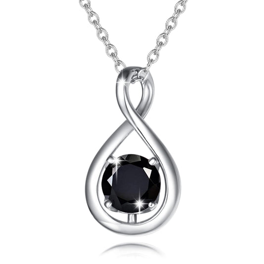 FANCIME Black Tourmaline Necklace Graduation Gift Sterling Silver Dainty Infinity Pendant Crystal Black Onyx Fine Gemstone Jewelry Anniversary Birthday Mothers Day Gifts for Women Her