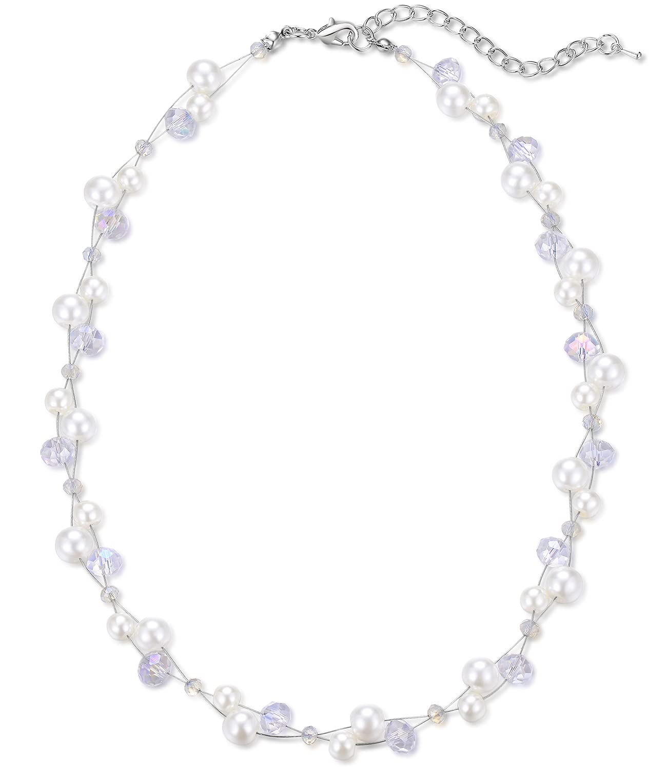 Short Beaded Turquoise Necklace For Women - Fashion Jewelry with Pearl and Crystal Bead, Birthday Gifts For Women (27-White)