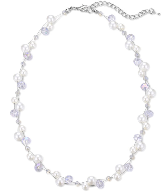 Short Beaded Turquoise Necklace For Women - Fashion Jewelry with Pearl and Crystal Bead, Birthday Gifts For Women (27-White)