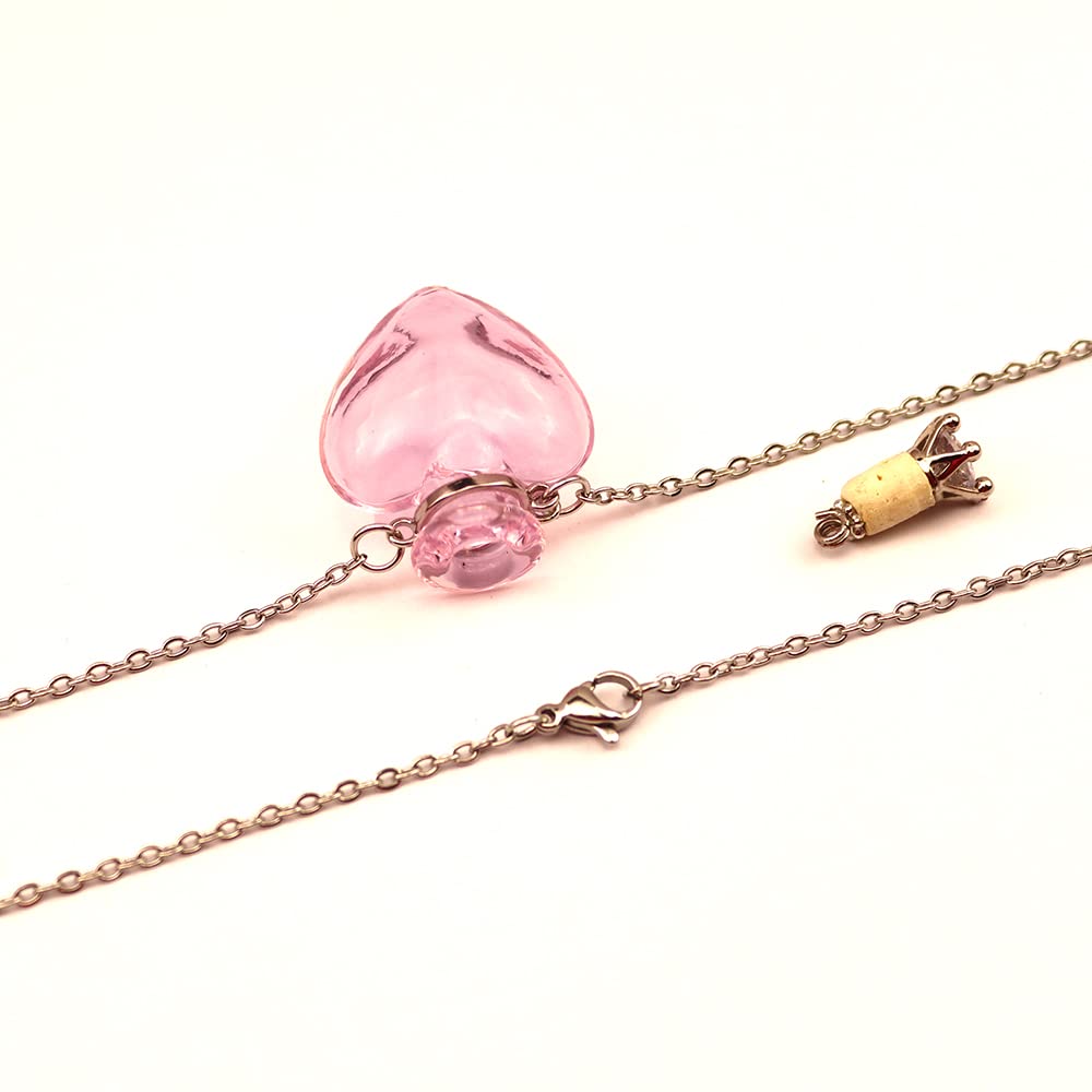 Bysxny 1PC 1PC Colorful Heart Vial Perfume Bottle Necklaces Stainless Steel Chain Make a Wish Aroma Essential Oil Diffuser Pendant necklace Women Jewelry (Pink Heart)