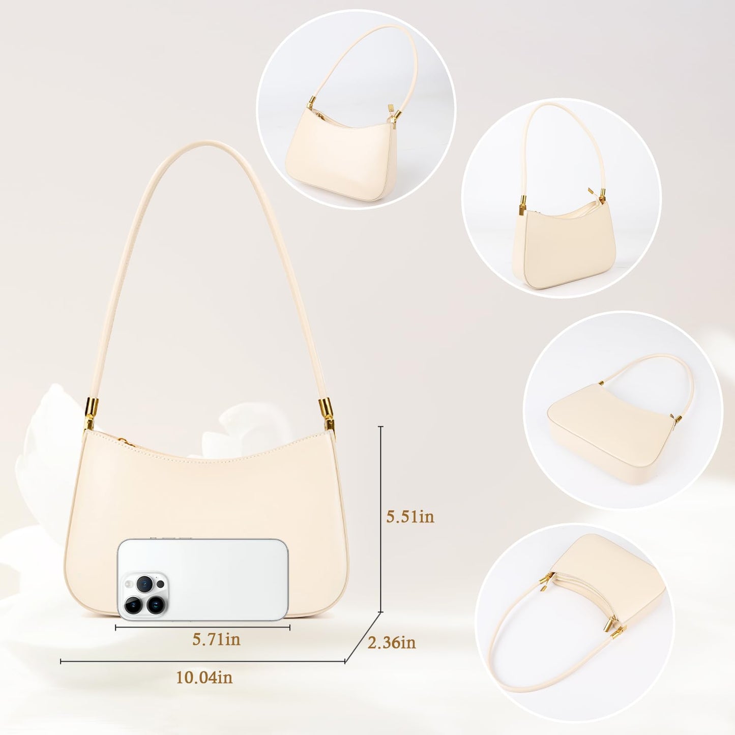 MFFOR Shoulder Bag for Women, Genuine Leather Hobo Tote Handbag, Small Clutch Purses Cute Hobo Handbag(Beige)
