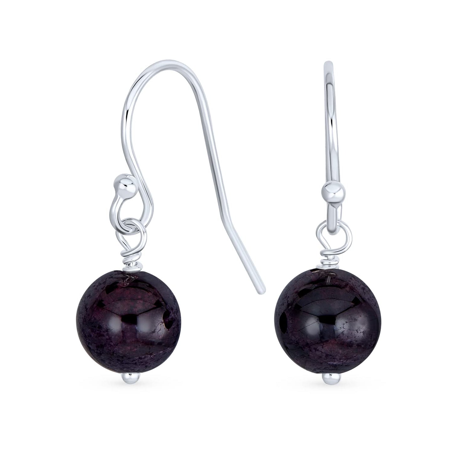 Bling Jewelry Timeless .925 Sterling Silver Dark Purple Amethyst Bead 8mm Ball Drop Earrings Fish Hook Genuine Gemstone February Birthstone