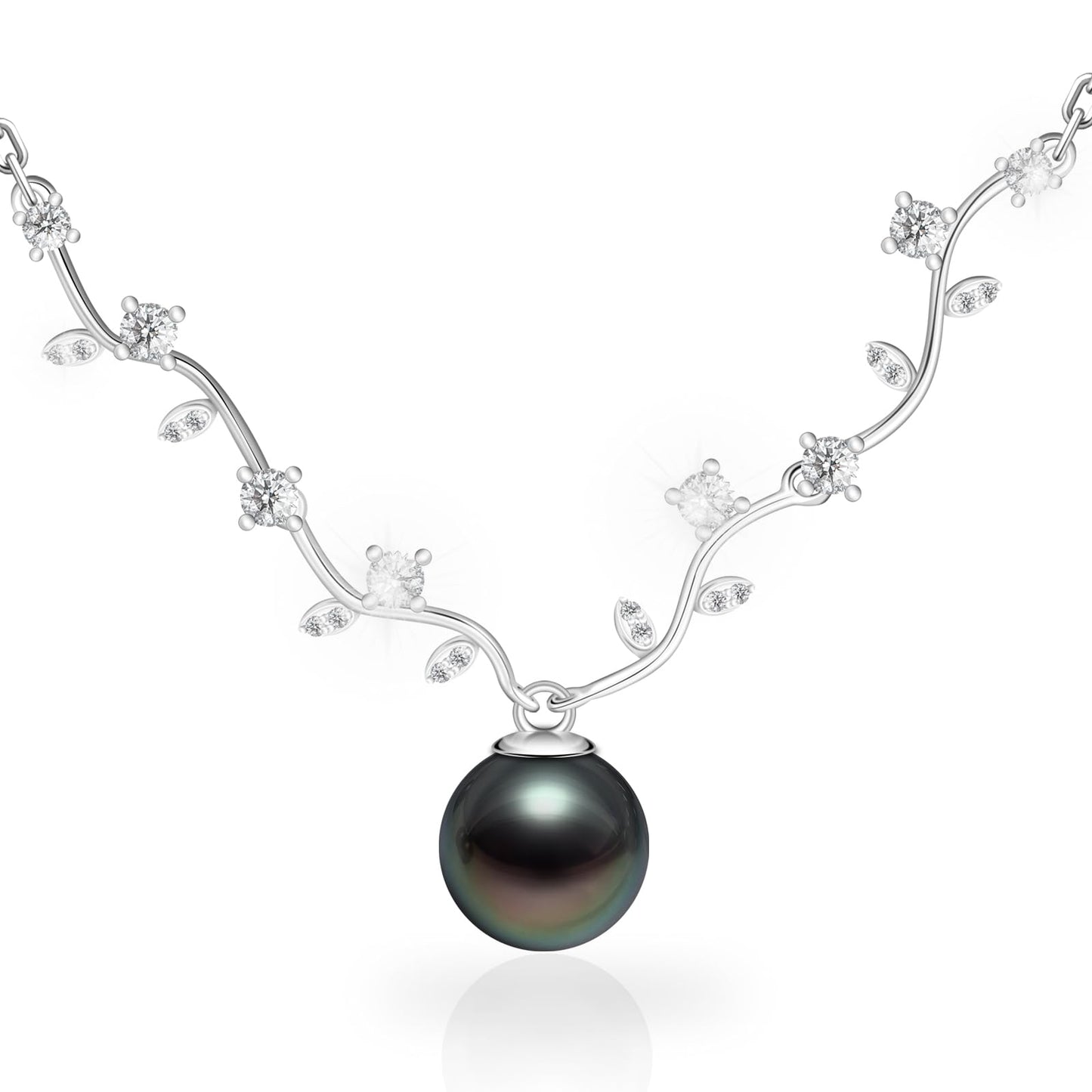 Gifts For Wife Wedding Anniversary Genuine Tahitian Black Pearl Necklace for Birthday Mothers Day Christmas, 9-10mm AAAAA Seawater Pearl Sterling Silver Moissanite Pendant