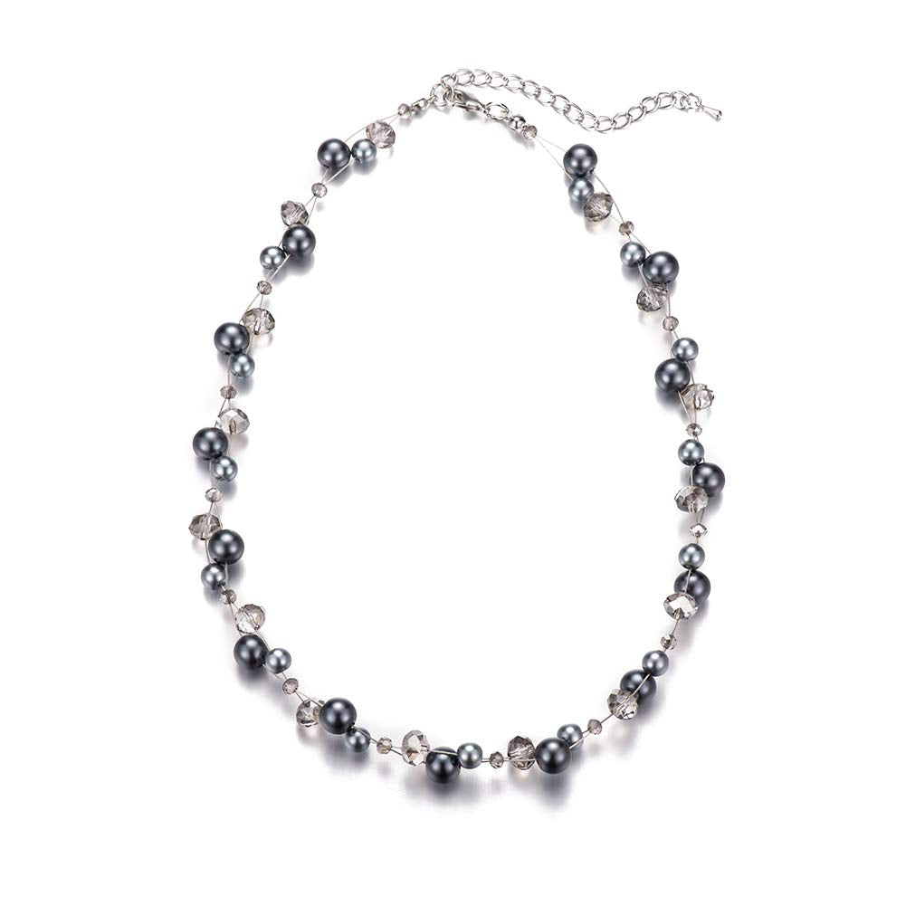 Short Beaded Turquoise Necklace For Women - Fashion Jewelry with Pearl and Crystal Bead, Birthday Gifts For Women (27-Grey)