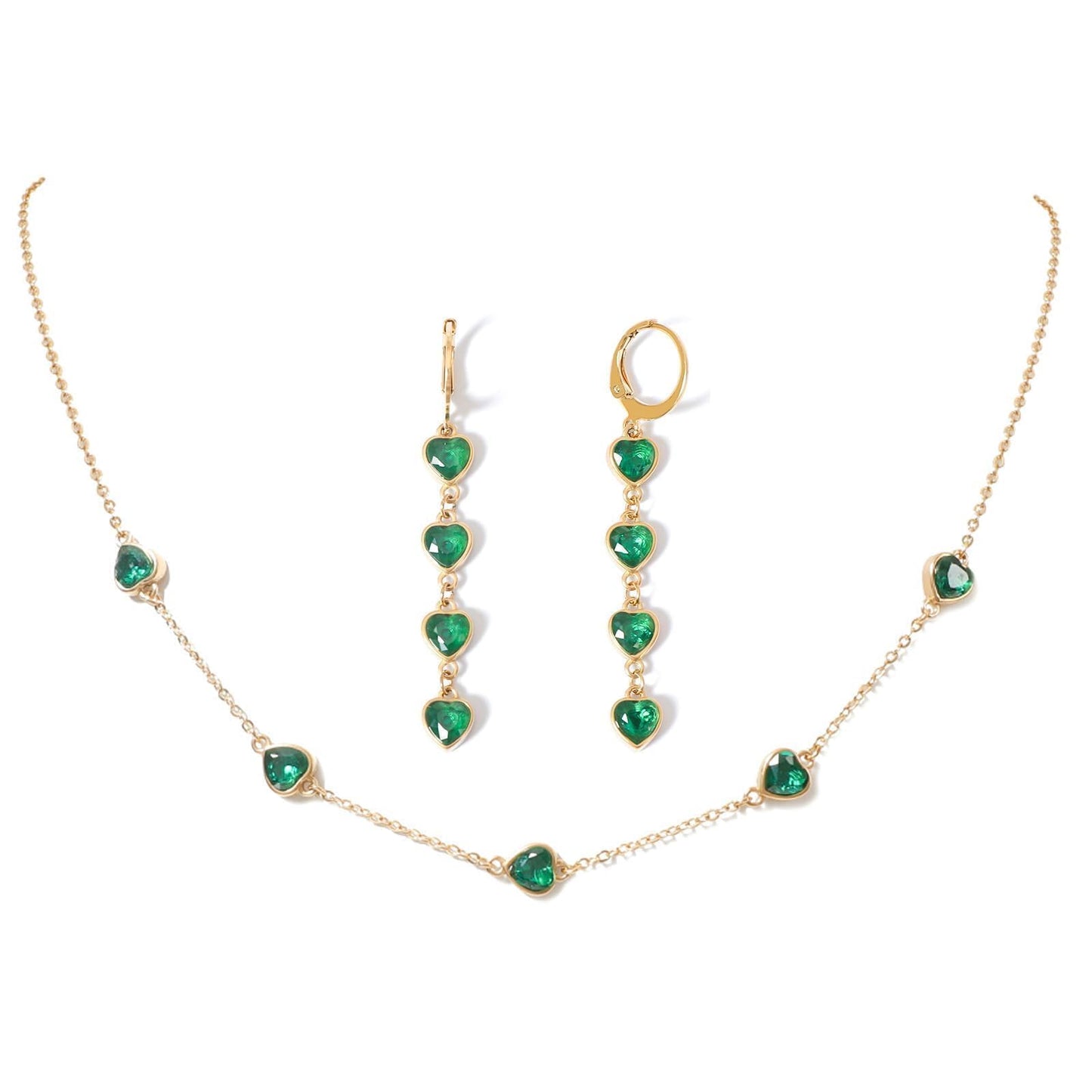 TaYolnFaSo Emerald Heart Jewelry Sets for Women 18k Gold Plated Green Heart Necklace and Earring Set May Birthstone Emerald Jewelry Wedding Prom Birthday Gift for Wife Mother Girlfriend