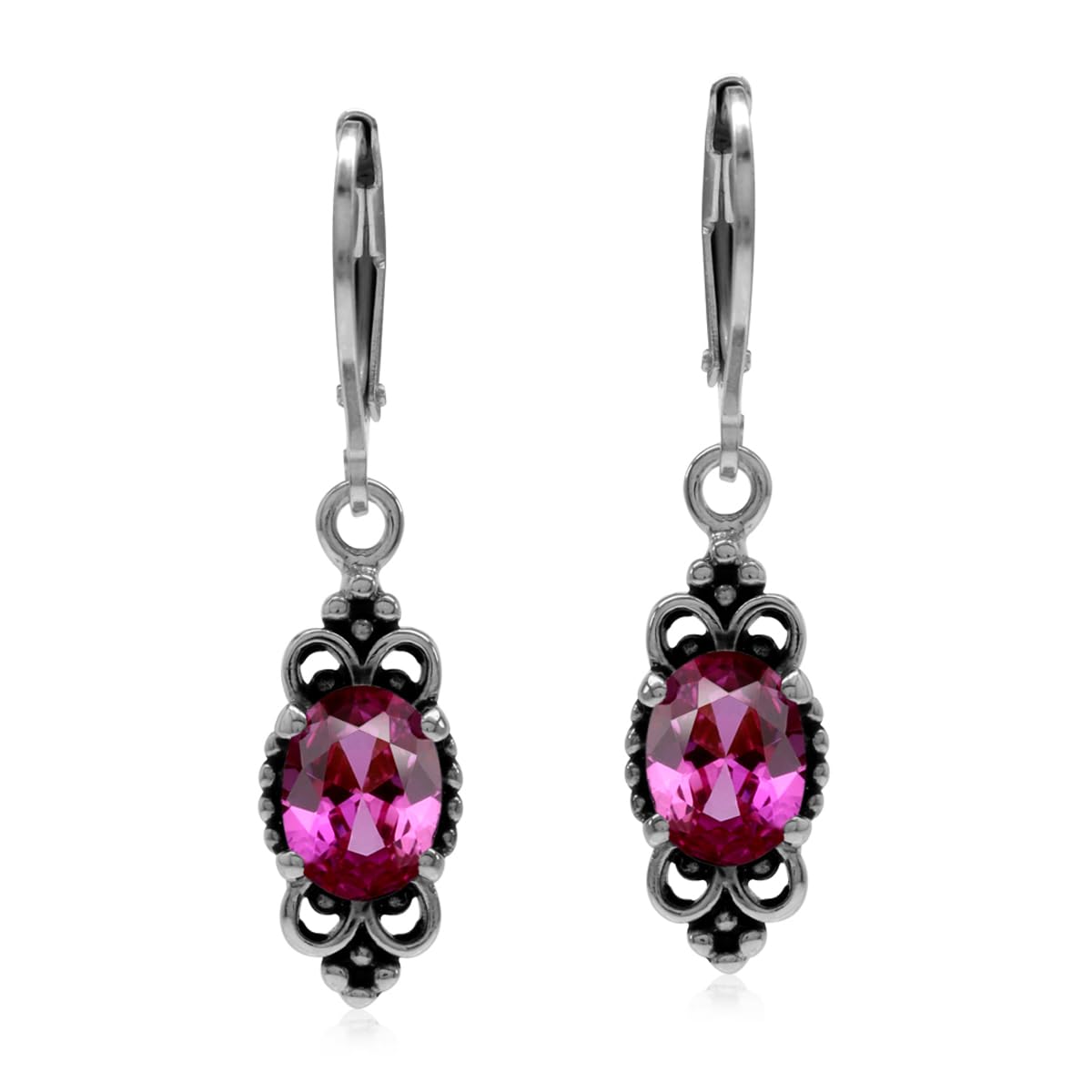 Silvershake 2.8 Ctw Created Pink Tourmaline Gemstone 925 Sterling Silver Balinese Leverback Earrings Jewelry for Women