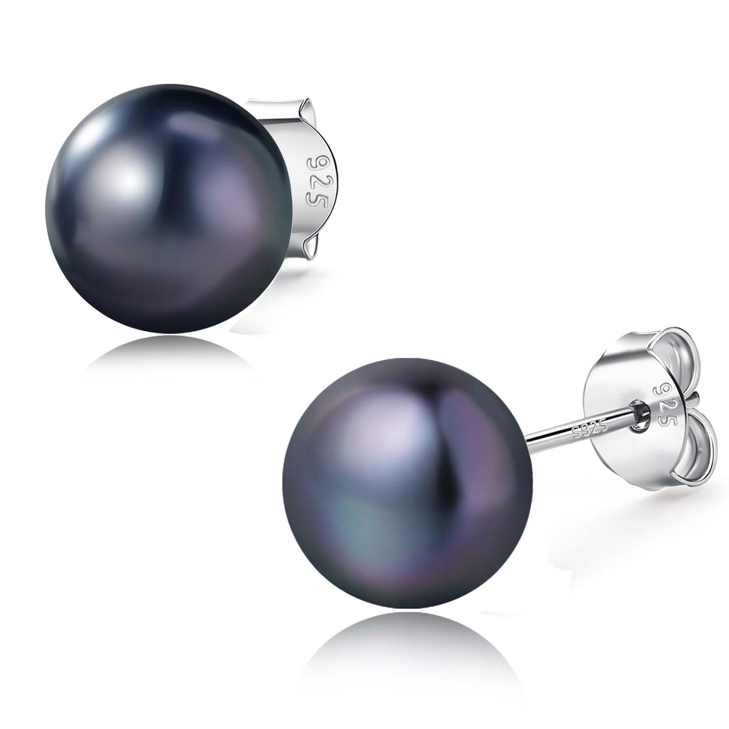 YAMI Pearl Earrings for Women, 925 Sterling Silver Hypoallergenic Stud, Saltwater Cultured Black Pearl, Classic & Elegant Jewelry Gifts for Her, 9-9.5MM