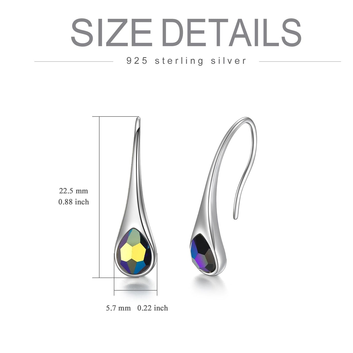 925 Sterling Silver Teardrop Earrings, Hypoallergenic Pear-Shaped Dangle Drop Earrings for Women with Crystals from Austria (Vitrail Medium)