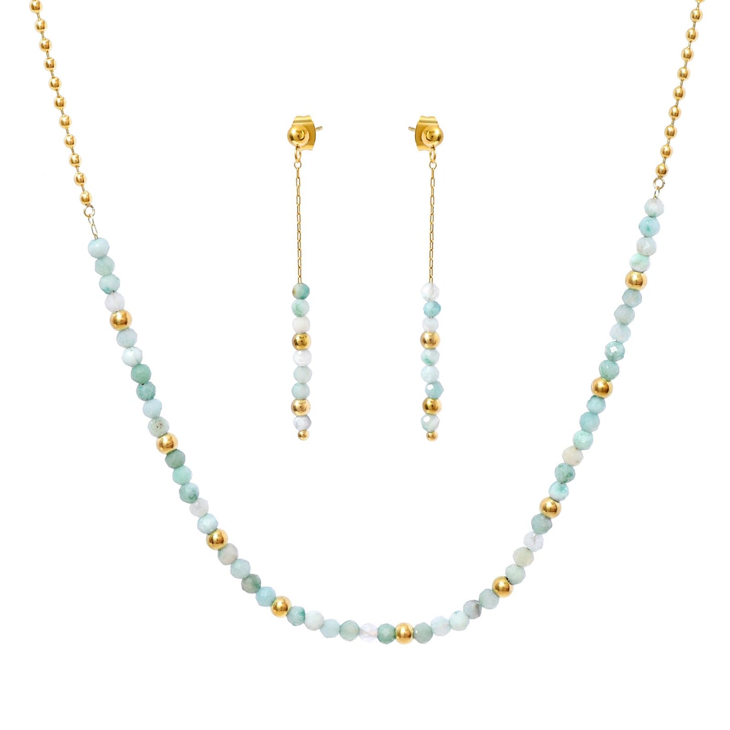 TaYolnFaSo Round Amazonite Beads Jewelry Set for Women 18K Gold Plated Amazonite Necklace and Earrings Set Gift for Her
