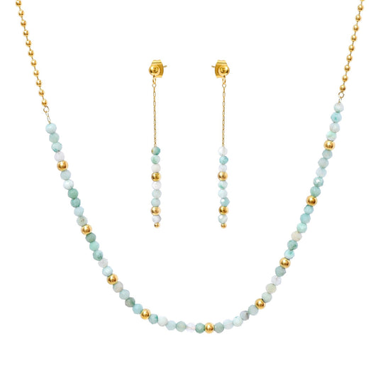 TaYolnFaSo Round Amazonite Beads Jewelry Set for Women 18K Gold Plated Amazonite Necklace and Earrings Set Gift for Her