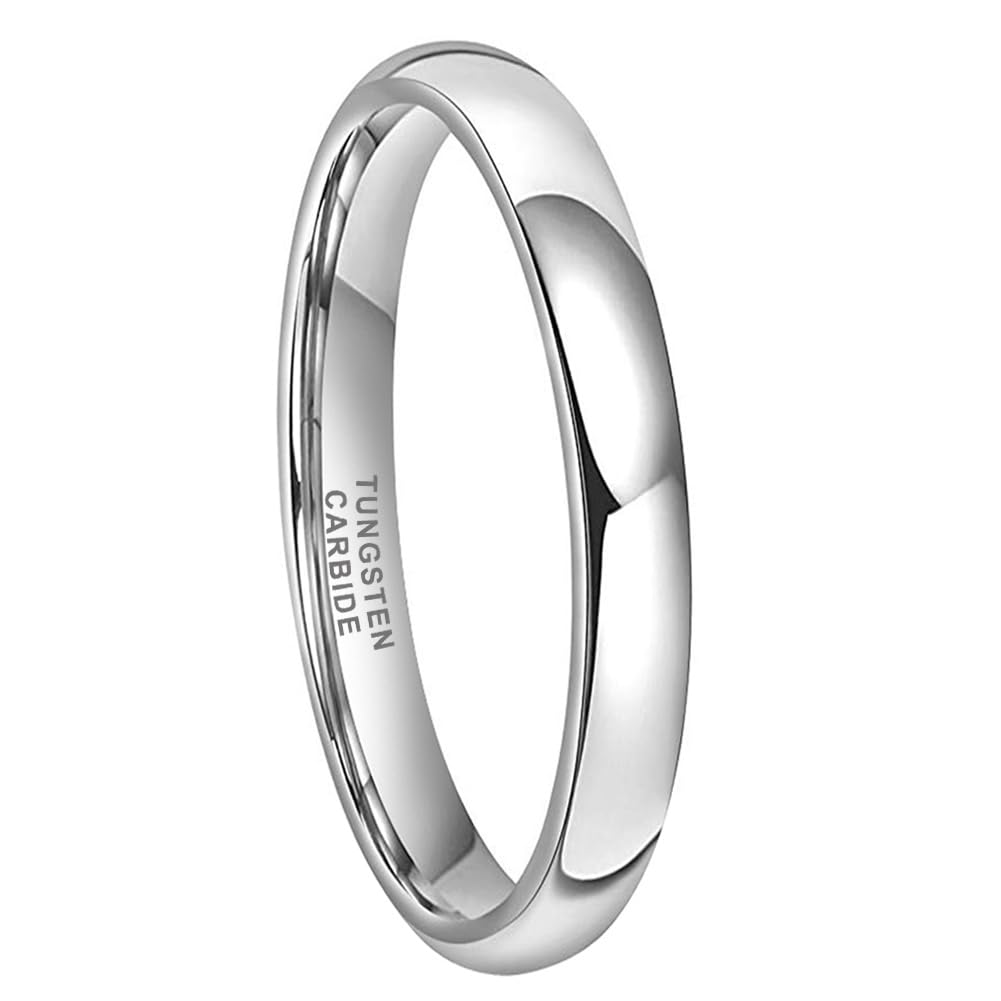 TUTISS 3mm Tungsten Carbide Rings for Women Men Engagement Wedding Bands Domed Polished Comfort Fit Size 10