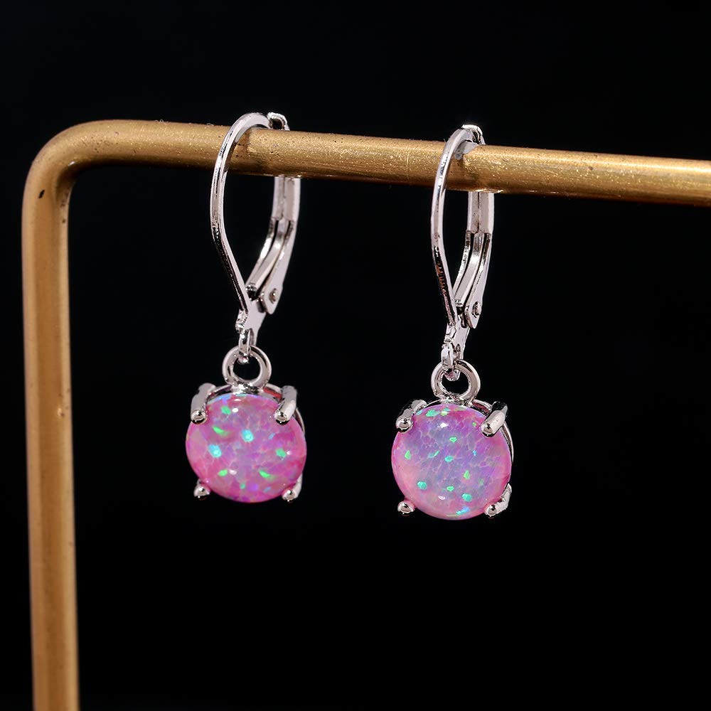 CiNily Pink Purple Opal Dangle Earrings for Women Rhodium Plated Leverback Drop Earrings Gemstone Jewelry