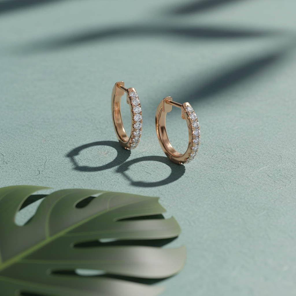 10MM Huggie Hoop Earrings for Women, 0.25 Carat (ctw) Round Natural Diamond Hoop Earrings in 14K Solid Rose Gold Jewelry for Her
