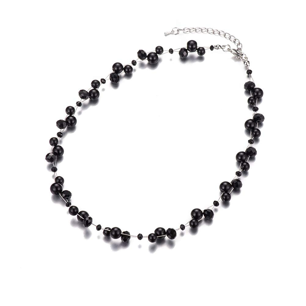 Short Beaded Turquoise Necklace For Women - Fashion Jewelry with Pearl and Crystal Bead, Birthday Gifts For Women (27-Black)