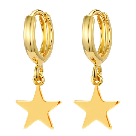 Small Hoop Star Dangle Drop Hoop Earrings With Small Charm for Women Cute Cartilage Fashion 18K Yellow Gold Plated Vintage Elegant Dangling Jewelry