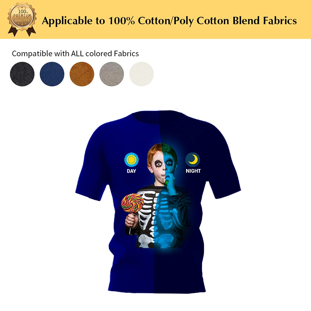 TransOurDream Luminous Heat Transfer Paper for T Shirts (10 Sheets, 8.5x11'', Glow 2.0) Printable Heat Transfer Vinyl for Inkjet Printer Iron on Transfers for Light & Dark Fabrics (TRANS-GD2-12)