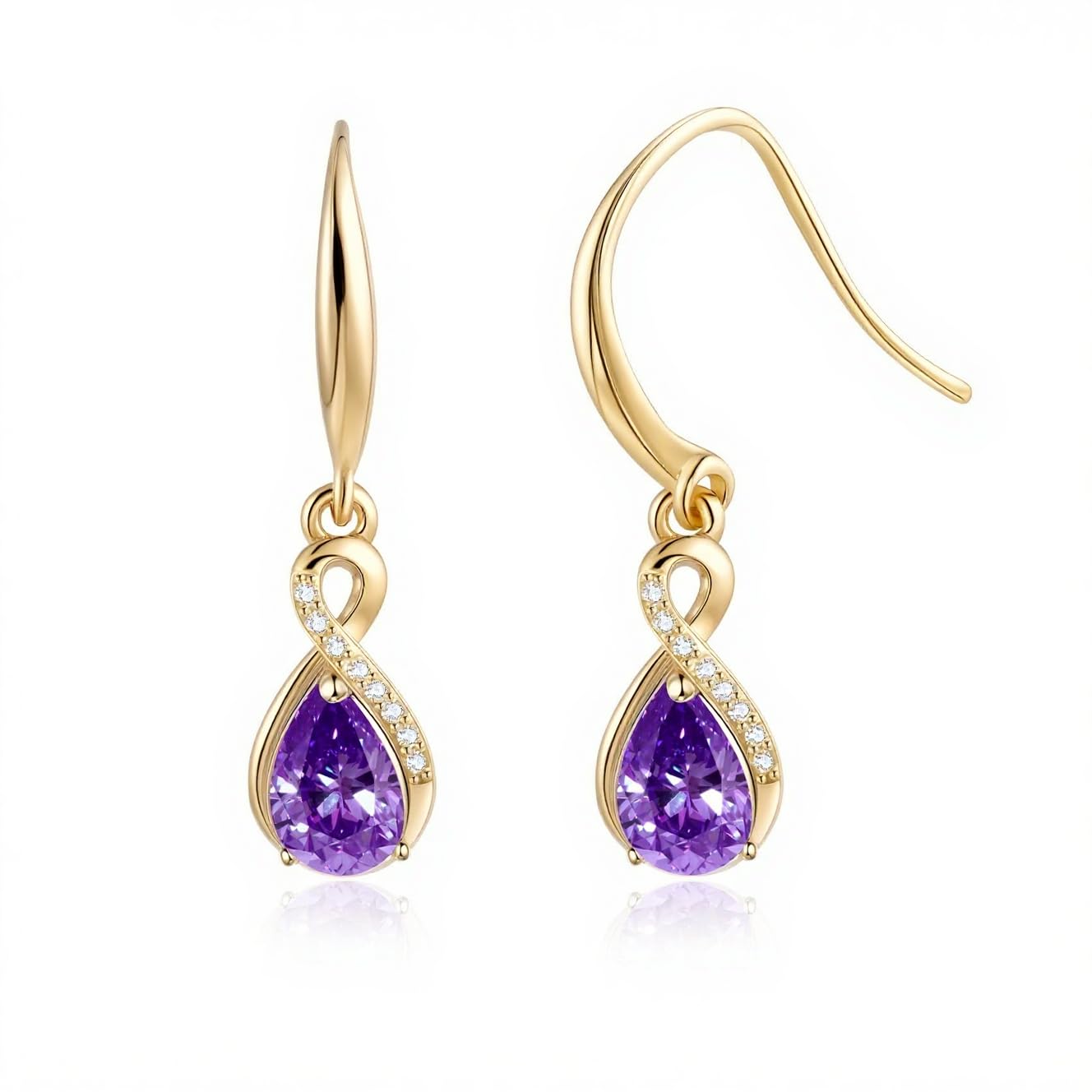 Infinity Birthstone Earrings 18K Gold Plated 925 Sterling Silver Teardrop Infinity Drop Dangle Earrings Amethyst Jewelry Birthday Gifts for Women Her Mother Wife