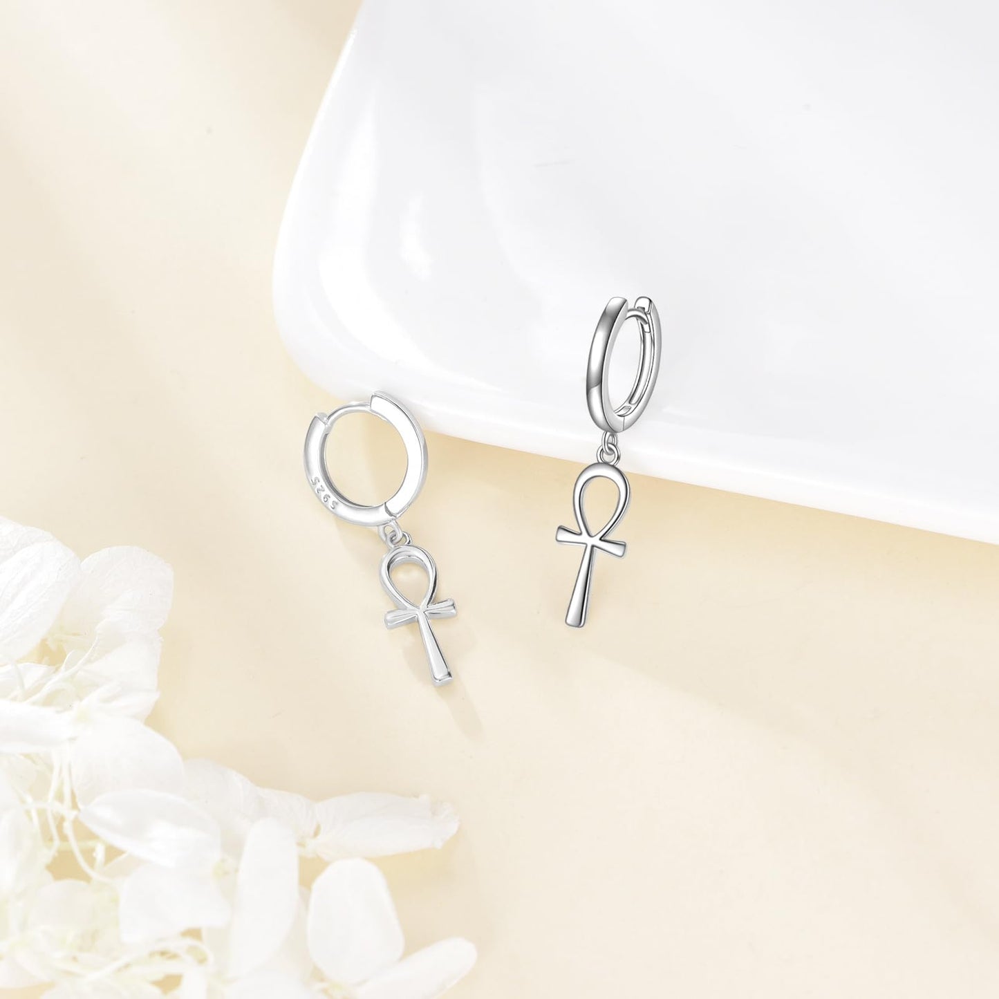 POPLYKE Ankh Hoop Earrings for Women 925 Sterling Silver Egyptian Cross Dangle Earrings Ankh Jewelry Gifts