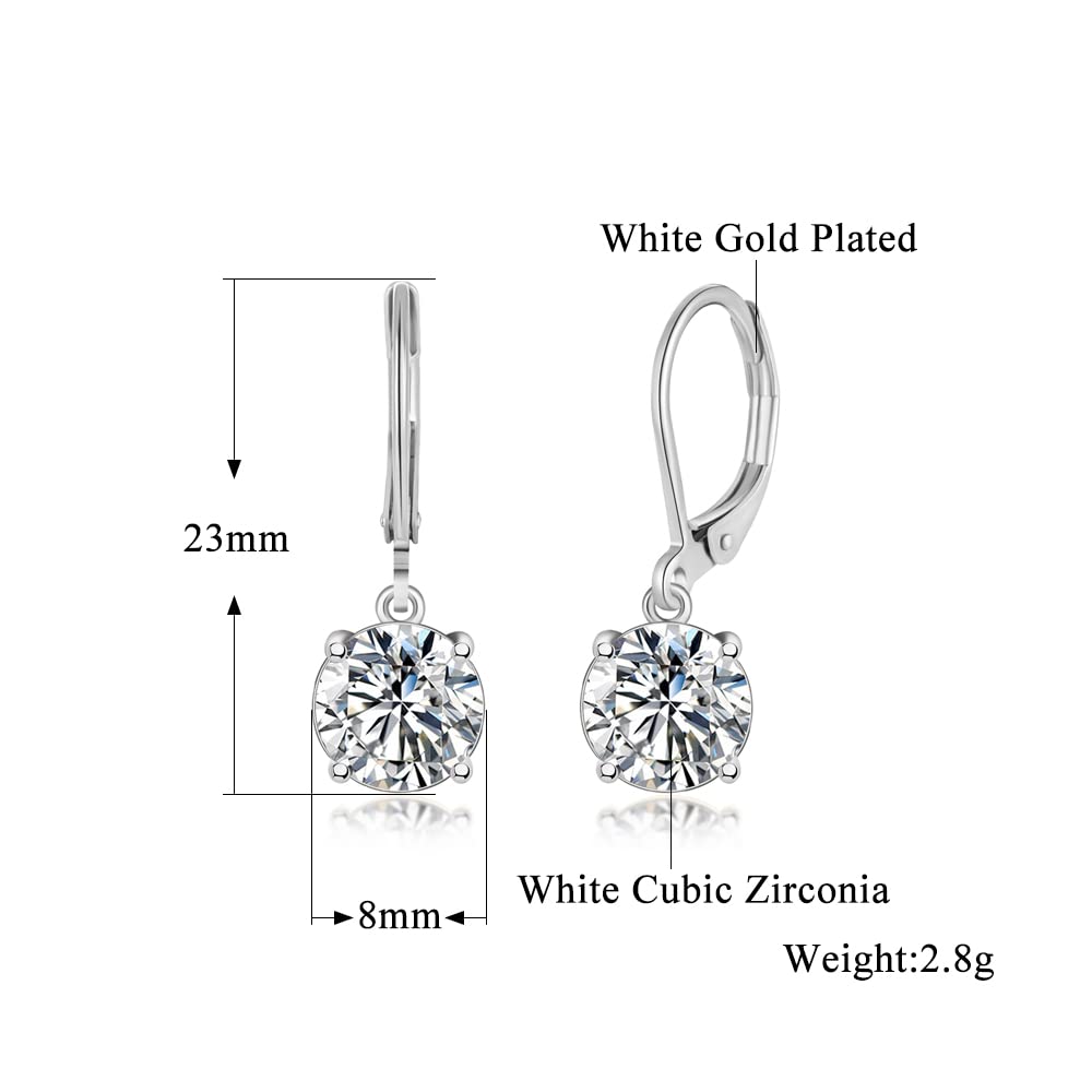 CiNily Leverback Dangle Earrings Created White Crystal Drop Earrings White Gold Plated Jewelry for Women 8 mm