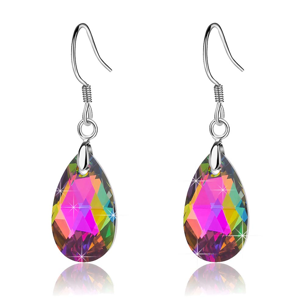 Teardrop Austrian Crystal Drop Dangle Earrings for Women 925 Sterling Silver Hook Hypoallergenic Earring (Vitrail Medium)
