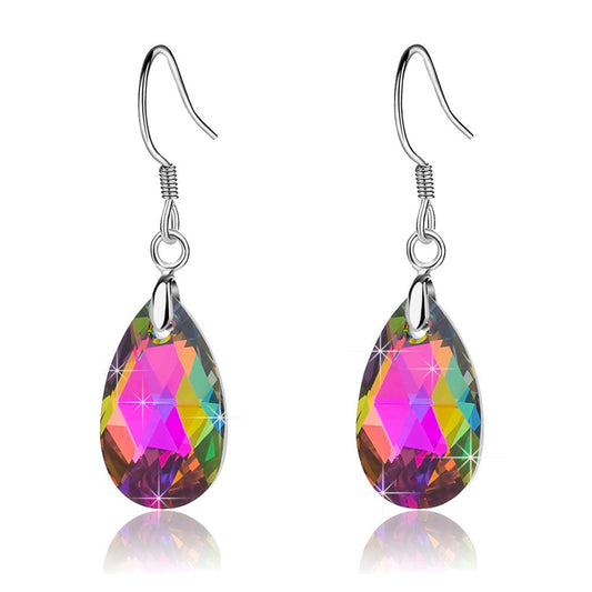 Teardrop Austrian Crystal Drop Dangle Earrings for Women 925 Sterling Silver Hook Hypoallergenic Earring (Vitrail Medium)