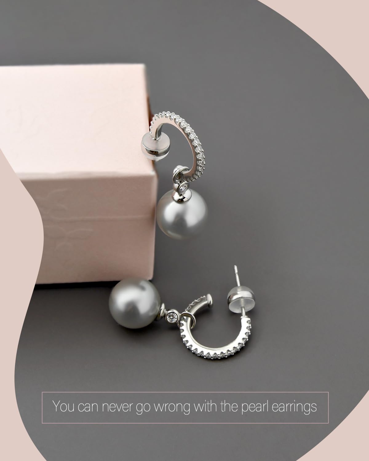 KZZENKI Grey Pearl Earrings for Women, Sterling Silver Post Drop Earrings, Open Hoop Peal Dangle Earrings Bridal Jewelry