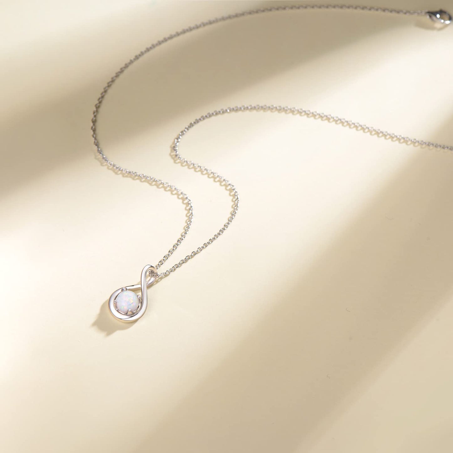 FANCIME White Opal Necklace October Birthstone Necklace for Women Sterling Silver Infinity Pendant Fine Jewelry Birthday Anniversary Mothers Day Gifts for Mom Wife Her Lady Daughter