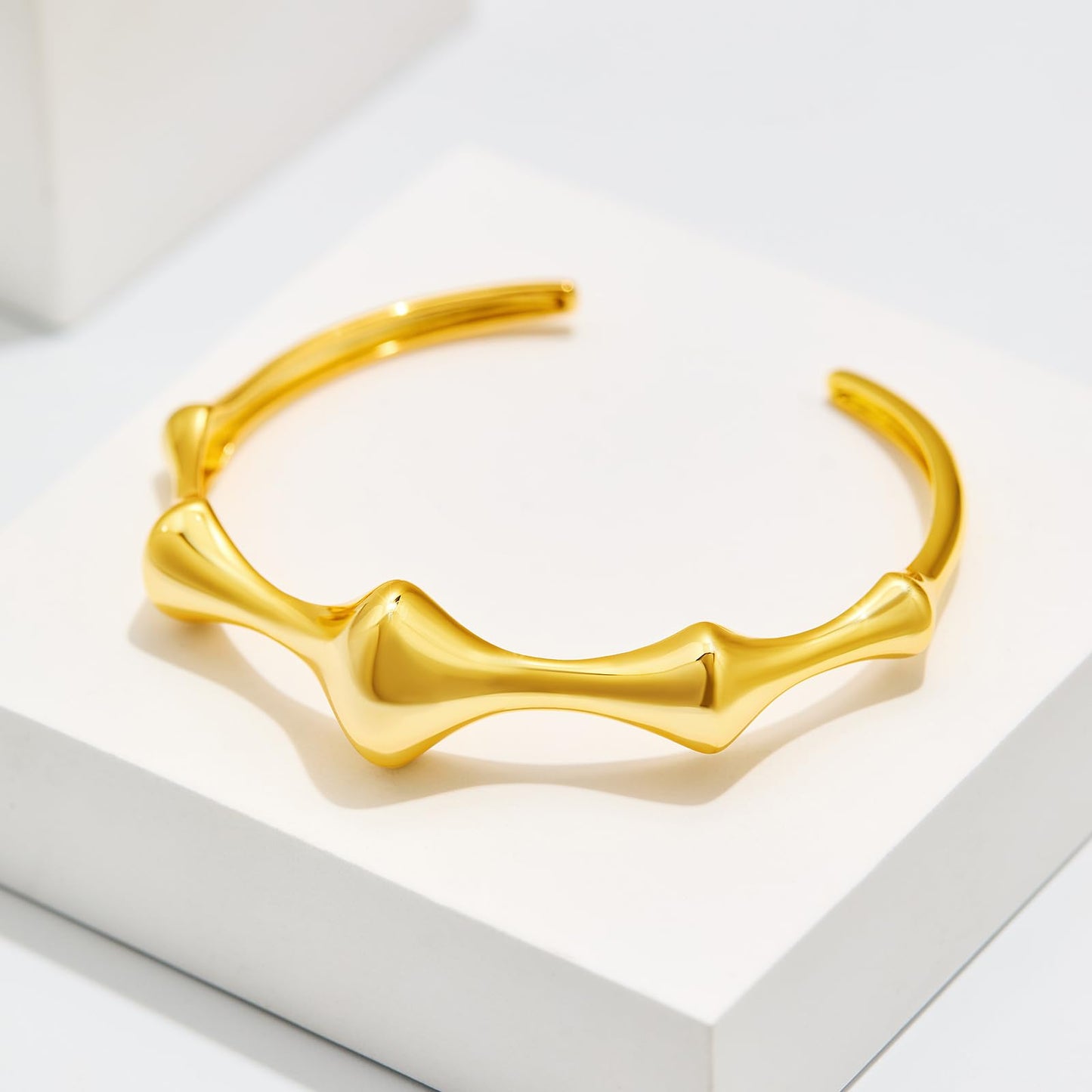 Cicy Bell 18k Gold Plated Cuff Bangle Bracelet for Women Bone Joint Wide Open Vintage Bracelets Trendy Birthday Jewelry Gifts