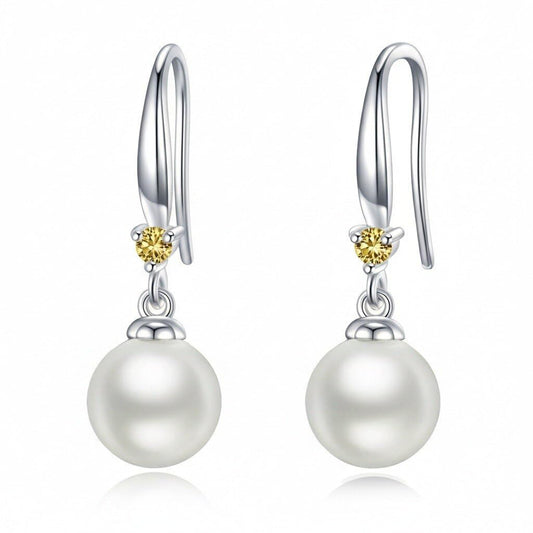 925 Sterling Silver Pearl Leverback Earrings Dangle Drop Birthstone Jewelry Gifts for Women (White Pearl-November)