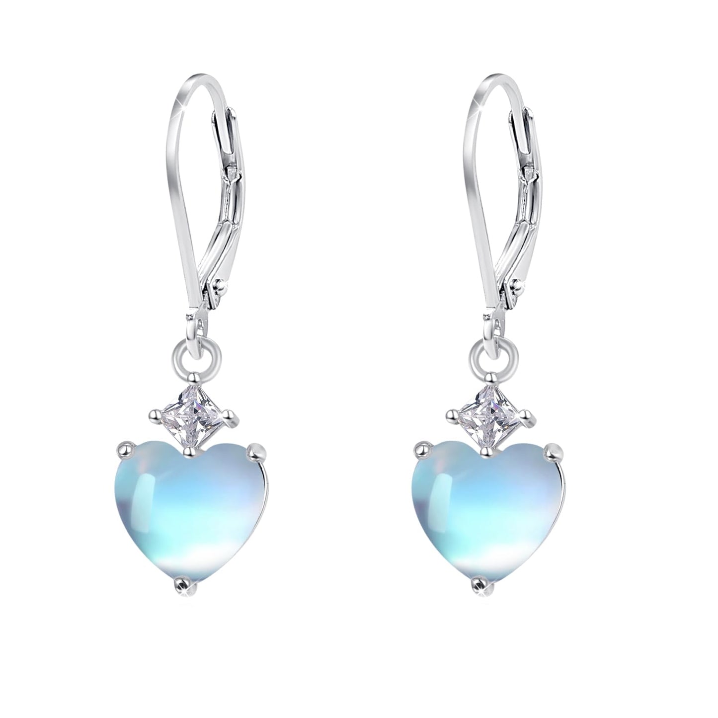 Teardrop Leverback Drop Dangly Earrings, 925 Sterling Silver with Heart Moonstone Hypoallegenic for Sensitive Ears Jewelry Gift for Women Girlfriend with Gift Box