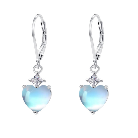 Teardrop Leverback Drop Dangly Earrings, 925 Sterling Silver with Heart Moonstone Hypoallegenic for Sensitive Ears Jewelry Gift for Women Girlfriend with Gift Box