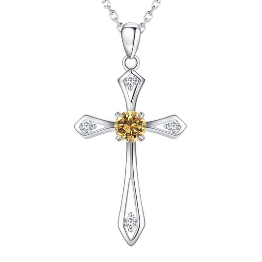 Cross Necklace for Women ,925 Sterling Silver Birthstone Necklace,Citrine-November Birthstone Cross pendant jewelry ,Faith Religious Fine Jewelry Valentines Day Gifts Birthday Holiday Gifts for Her