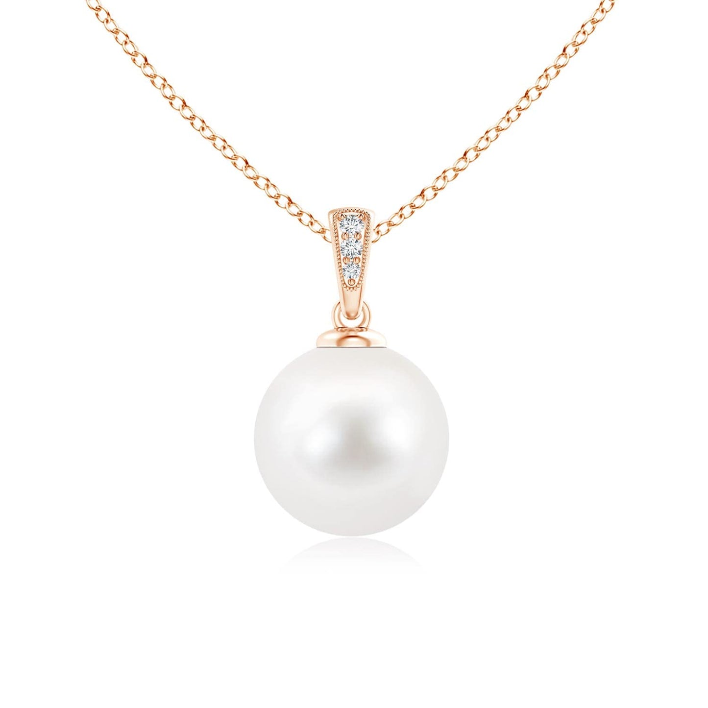 Angara Freshwater Pearl Solitaire Pendant for Women | 10mm Round Freshwater Cultured Pearl Diamond Solitaire Pendant Necklace in Rose Gold | June Birthday, Anniversary, Gemstone Jewelry Gift | AA