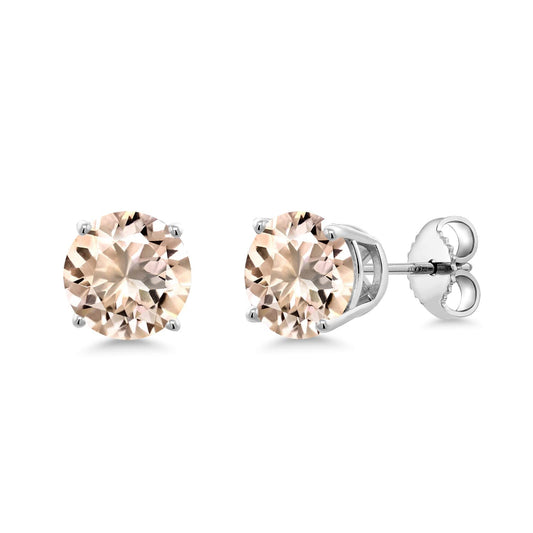 Gem Stone King 2-4 Cttw Round Gemstone Birthstone Stud Earrings For Women Men | 925 Sterling Silver | Round 7MM | Fine Jewelry Gifts for Women Her Mom Wife Men | Morganite-October