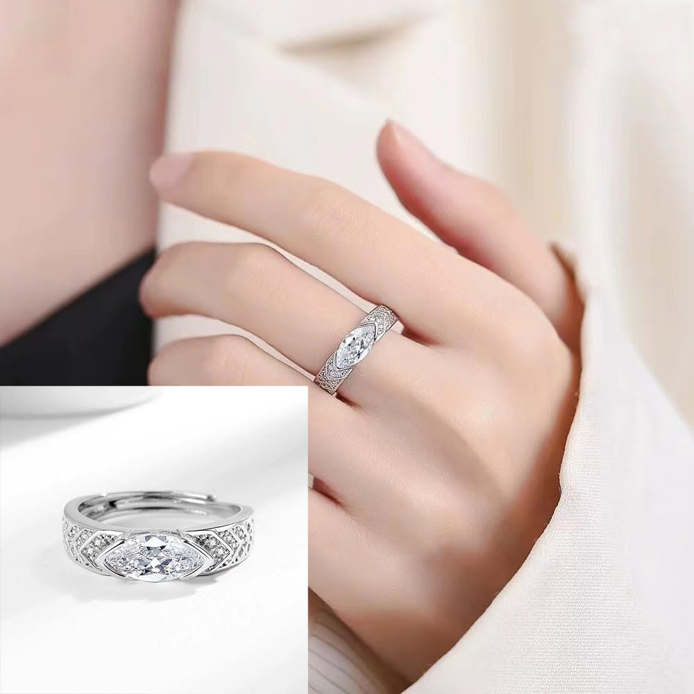 IMMUNOTRAX Adjustable Magnetic Moissanite Ring - Titanium Ion Wellness Jewelry for Energy Flow & Relaxation, Hypoallergenic Sparkling Gift for Women (White Gold, Size 7-10) (1Pcs)