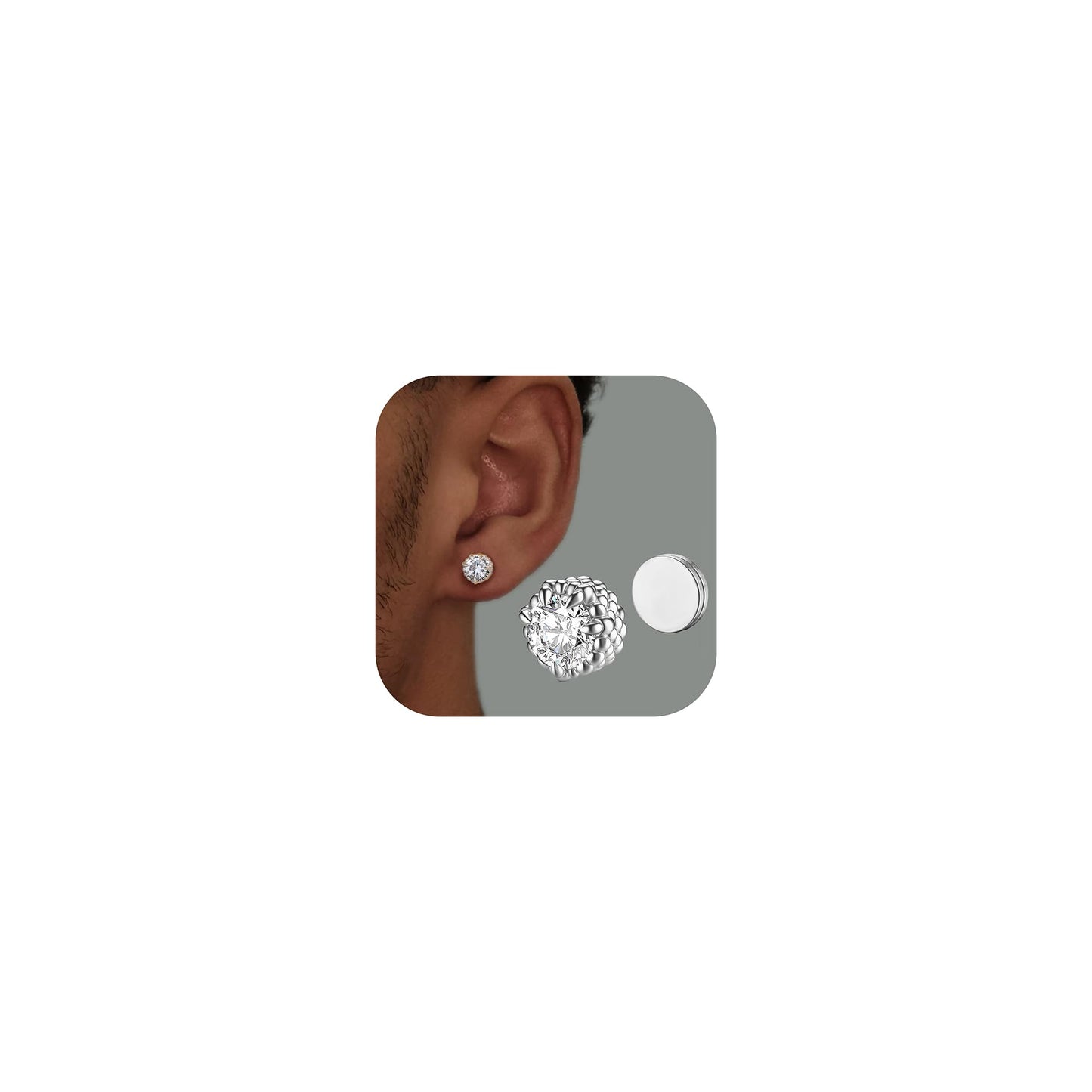 GEMQUEEN Magnetic Earrings for Men Women - 5A Shiny CZ Dragon Claw Punk Hypoallergenic Stainless Steel Non Piercing Clip on Fake Earrings Studs Silver 8MM Not Easy to Fall