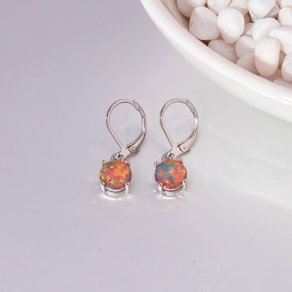 CiNily Orange Opal Dangle Earrings for Womens Leverback Drop Earrings for Her Rhodium Plated Gemstone Jewelry Mother's Day Dangle Drop Earrings