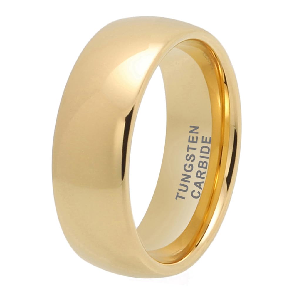 TUTISS 8mm Gold Tungsten Rings for Men Women Engagement Wedding Bands Domed Polished Comfort Fit Size 9