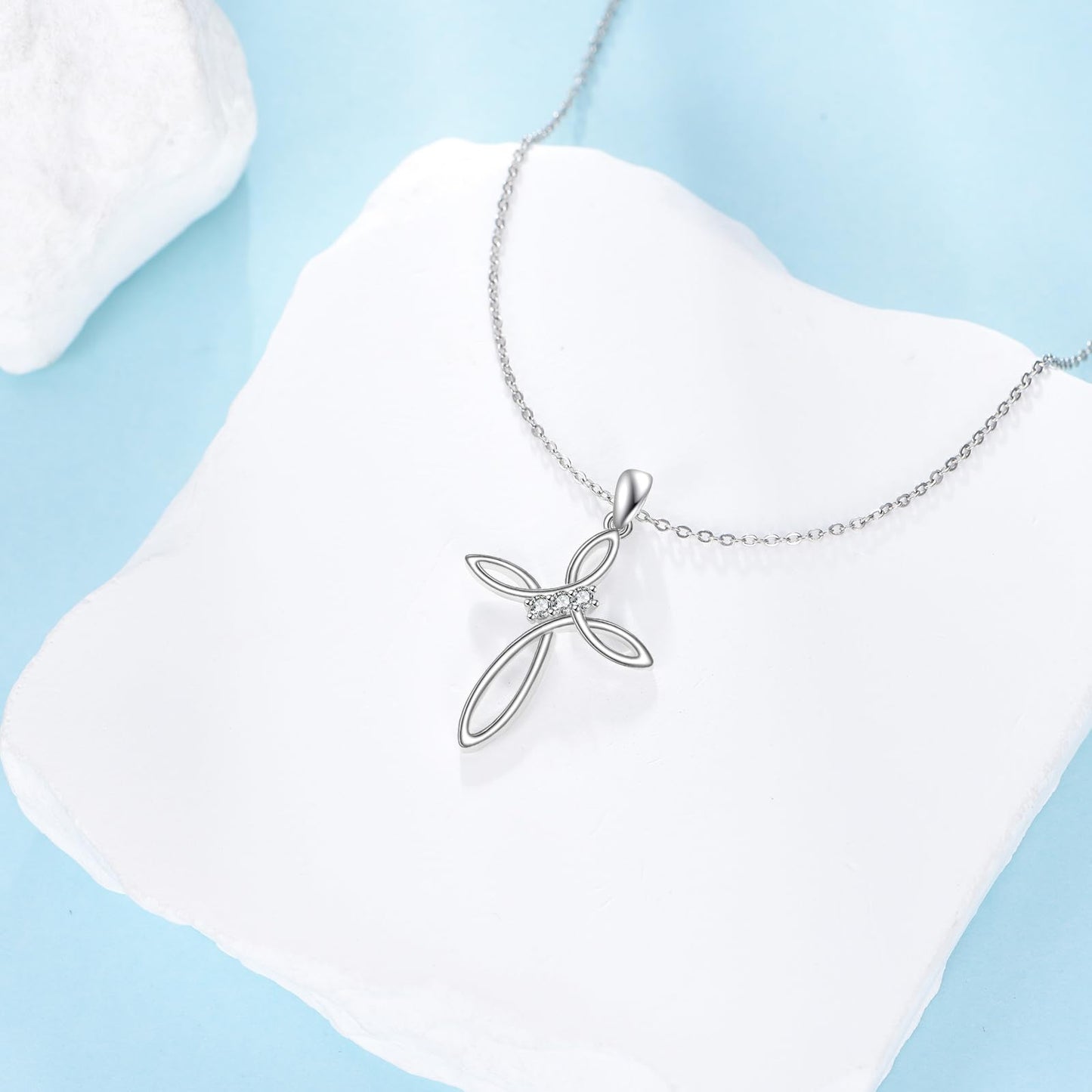 VONALA Valentine's Day Gifts 925 Sterling Silver Celtic Knot Cross Necklace for Women Birthstone Cross Pendant Necklace Birthday Jewelry Gifts for Women